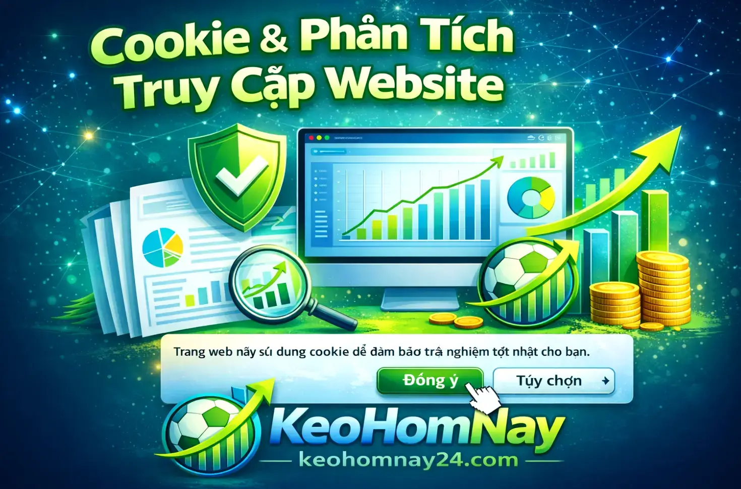 Sơ đồ mô tả cookie, dữ liệu truy cập và hành vi sử dụng nội dung trên website thể thao.
